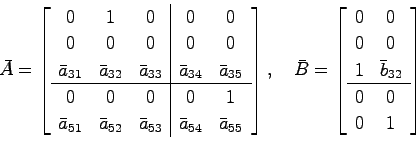 \begin{displaymath}
\bar{A} = \left[ \begin{array}{ccc\vert cc}
0 & 1 & 0 & 0 & ...
... 1 & \bar{b}_{32} \\
\hline 0 & 0  0 & 1
\end{array}\right]
\end{displaymath}