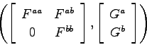 \begin{displaymath}
\left(\left[ \begin{array}{cc}
F^{aa} & F^{ab} \\
0 & F^{bb...
..., \left[ \begin{array}{c}
G^a  G^b \end{array}\right]\right)
\end{displaymath}