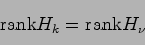 \begin{displaymath}
{\rm rank}H_k = {\rm rank}H_\nu
\end{displaymath}