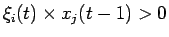 $\xi_{i}(t)\times{x_{j}}(t-1)>0$