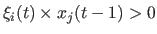 $ \xi_{i}(t)\times{x_{j}}(t-1)>0$