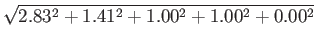 $\displaystyle \sqrt{2.83^2+1.41^2+1.00^2+1.00^2+0.00^2}$