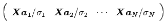 $\displaystyle \left (
\begin {array}{cccc}
\mbox {\boldmath$X$} \mbox {\boldm...
...ox {\boldmath$X$} \mbox {\boldmath$a$}_{N} / \sigma_{N}
\end {array}
\right )$