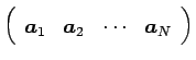 $\displaystyle \left (
\begin {array}{cccc}
\mbox {\boldmath$a$}_{1} &
\mbox {\boldmath$a$}_{2} &
\cdots &
\mbox {\boldmath$a$}_{N}
\end {array}
\right )$